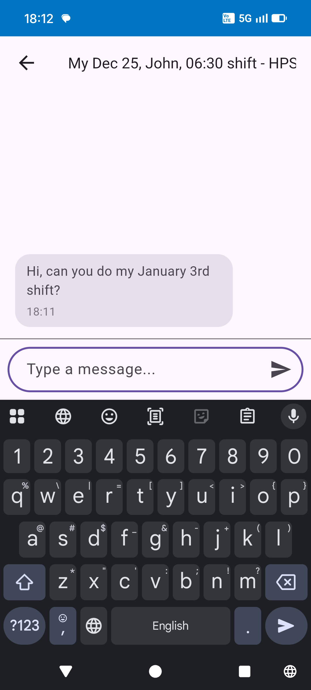 A message thread between two users about a shift trade.